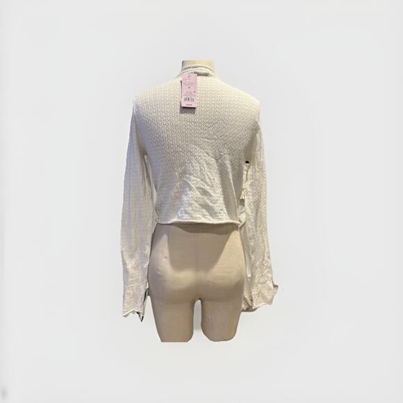 Wild Fable White Pointelle Eyelet Mock Neck Crop Sweater Medium NEW Cute - Picture 4 of 9